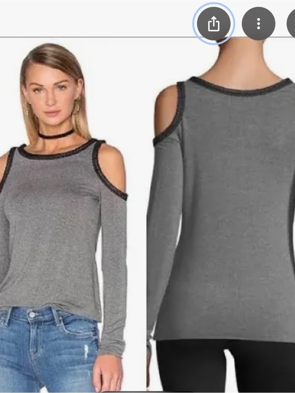 Bailey 44 Charcoal Gray Cold-Shoulder Long Sleeve Top with Chain Trim